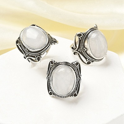 Natural Quartz Crystal Adjustable Rings RJEW-I108-02AS-14-1