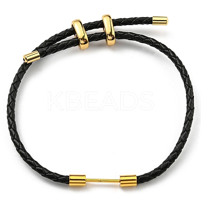 Brass Column Bar Link Bracelet with Leather Cords BJEW-G675-05G-11-1