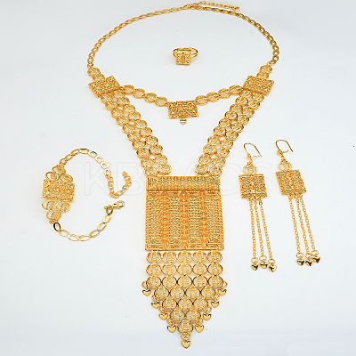 Alloy Hollow Rectangle Bracelets & Earrings & Necklaces & Rings Sets for Women QZ8606-1