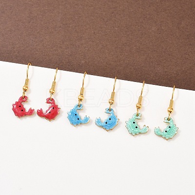 Ocean Series 304 Stainless Steel Enamel Dangle Earrings LS-EJEW-K017-01F-G-1