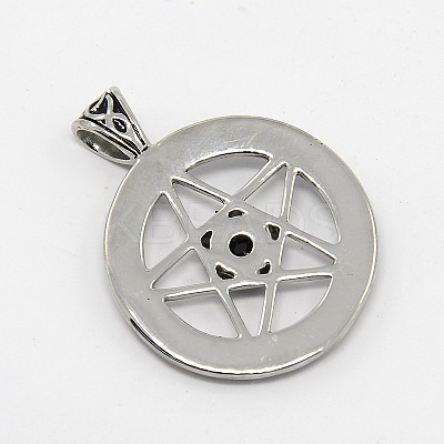Vintage Men's 304 Stainless Steel Ring with Pentagram Star Pendants X-STAS-O044-25A-1