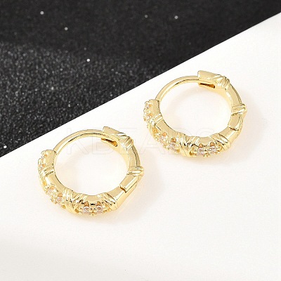 Twist Brass Micro Pave Clear Cubic Zirconia Hoop Earrings EJEW-D348-18G-1