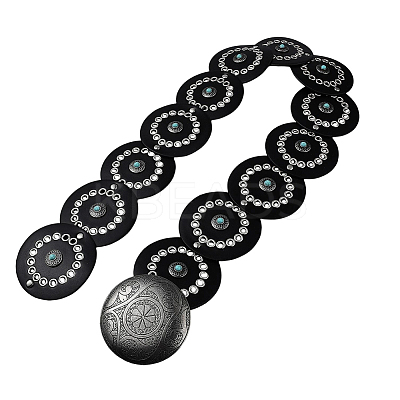 Western Retro PU Leather & Resin Imitation Gemstone Disc Chain Belts with Alloy Buckles AJEW-WH20060-33-1