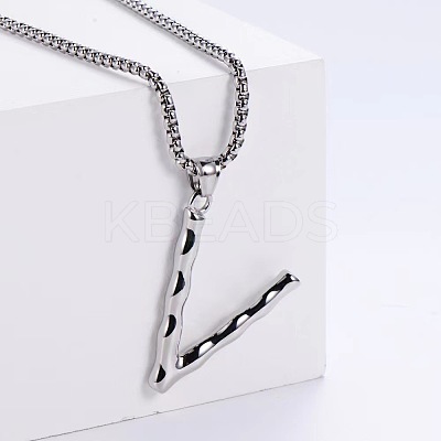 3Pcs 304 Stainless Steel Textured Letter Pendant Box Chain Necklaces LW4134-48-1
