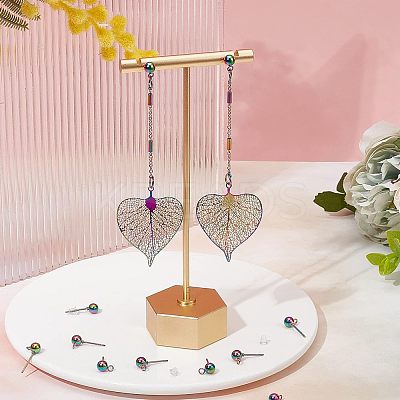 50Pcs Rainbow Color Stainless Steel Stud Earring Findings STAS-UN0037-07A-1