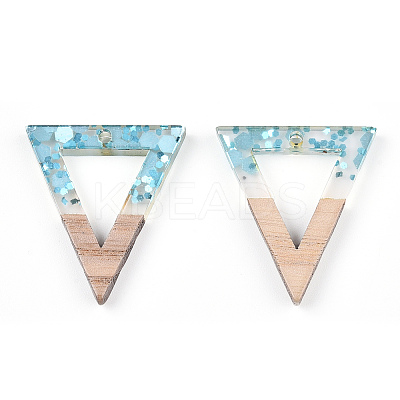 Transparent Resin & White Wood Pendants RESI-N039-50-1