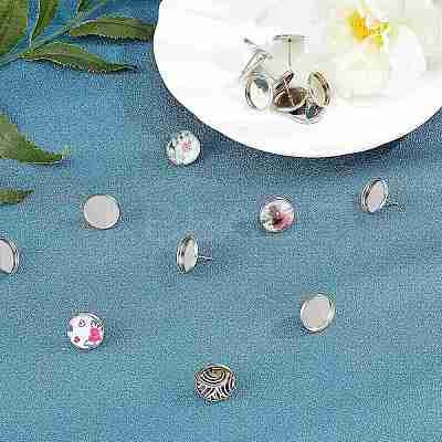 200Pcs Flat Round 304 Stainless Steel Stud Earring Settings STAS-UN0046-79-1