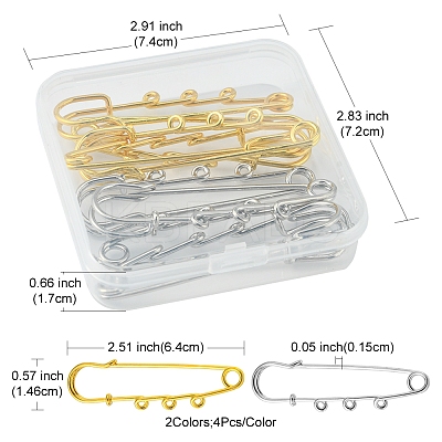 8Pcs 2 Colors Stainless Steel Safety Pins STAS-YW0001-38-1