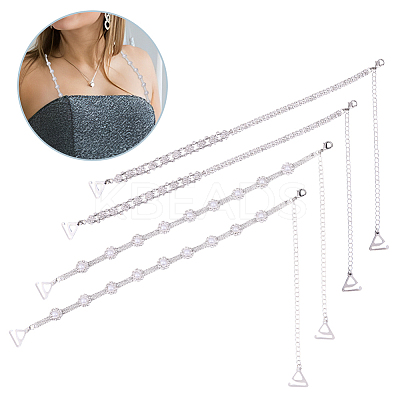2 Pair 2 Styles Adjustable Brass Rhinestone Chain Non-slip Bra Straps FIND-OC0004-10-1