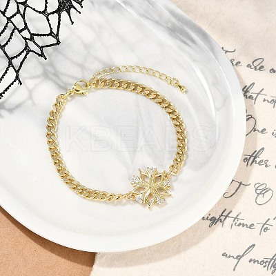 Brass Micro Pave Clear Cubic Zirconia Link Bracelets BJEW-M050-03G-03-1