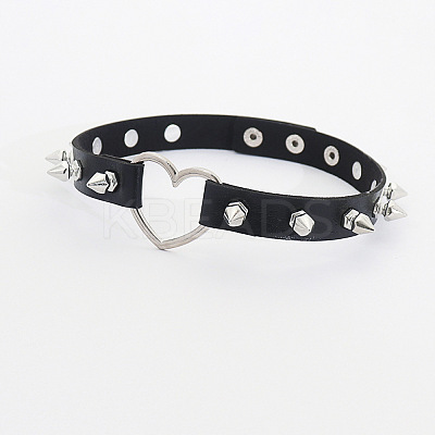 Spiked Rivet Alloy Heart Link PU Leather Choker Necklaces for Women FS-WGC3189-01-1