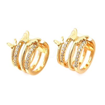 Brass Micro Pave Clear Cubic Zirconia Cuff Earrings EJEW-F370-34G-1
