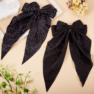 2Pcs 2 Style Polyester/Cloth Bowkont Hair Barrettes for Women Girls DIY-TA0011-57-1