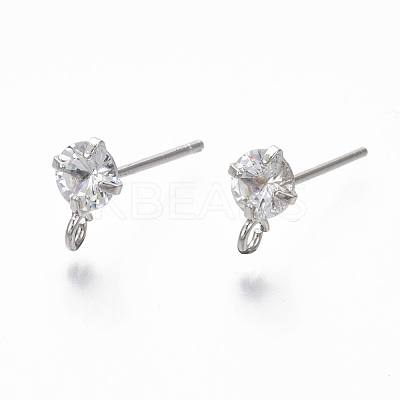 Brass Micro Clear Cubic Zirconia Stud Earring Findings KK-R132-066P-NF-1