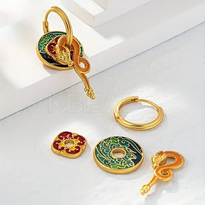 Dragon & Flat Round & Flower Brass Enamel Hoop Earrings FS-WGDA516-01-1
