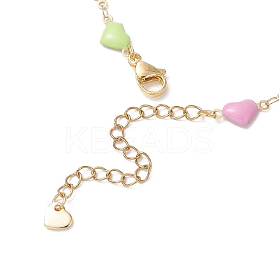 304 Stainless Steel Enamel Colorful Heart Link Anklets AJEW-AN00642-1