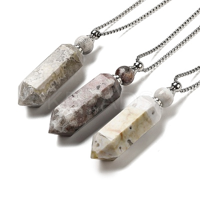 Natural Mexican Agate Pendant Perfume Bottle Necklaces G-C155-04P-1