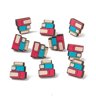 Natural Wood Stud Earrings EJEW-C013-01G-1