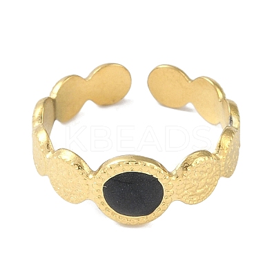 Ion Plating(IP) 304 Stainless Steel Enamel Textured Round Cuff Finger Rings RJEW-L107-066G-02-1