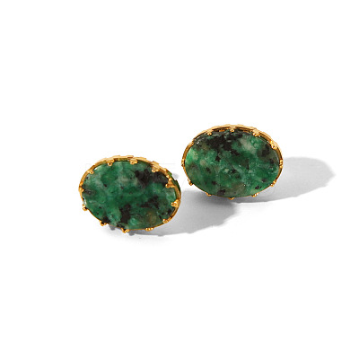 Simple Fashion Oval Natural Gemstone Cuff Ring & Stud Earrings Sets FJ0453-1-1