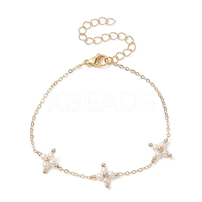 Shell Pearl Beaded Cross Link Bracelet BJEW-JB09313-1