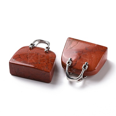 Natural Red Jasper Brass Pendants KK-E274-01P-019-1