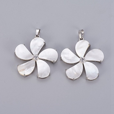Natural White Shell Mother of Pearl Shell Pendants SSHEL-L008-64B-1