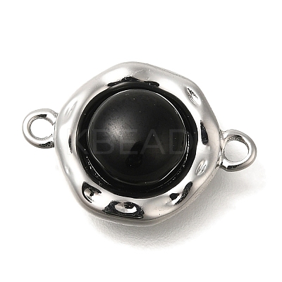 Brass Pave Black Glass Half Round Links Connector Charms KK-K388-19P-1