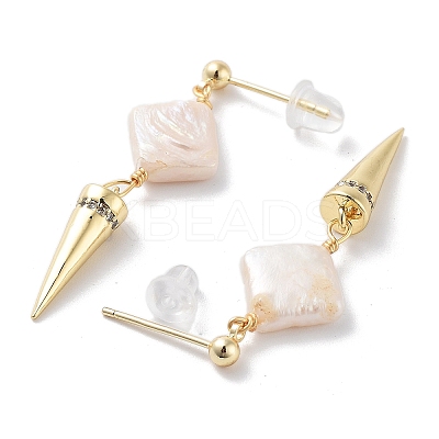Natural Pearl Dangle Stud Earrings EJEW-P256-40G-1