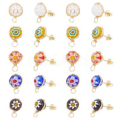 10 pairs 5 Colors Handmade Millefiori Lampwork Earring Stud Settings and Ear Nuts EJEW-UN0001-55-1