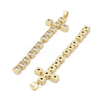 Cross Brass Micro Pave Cubic Zirconia Pendants KK-E102-02G-02-1