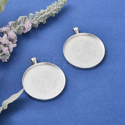 Tibetan Style Flat Round Alloy Big Pendant Cabochon Settings X-TIBEP-Q049-09AS-RS-1