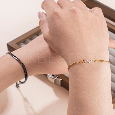 2Pcs 2 Styles Dainty 201 Stainless Steel & Rhinestone Link Chain Bracelets FS-WG7E83D-03-1