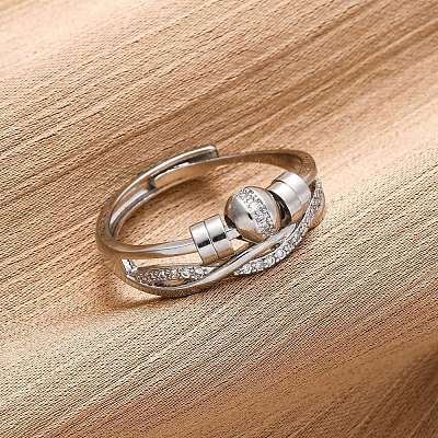Brass Micro Pave Clear Cubic Zirconia Finger Rings for Women Ease Anxiety RJEW-S624-05P-02-1