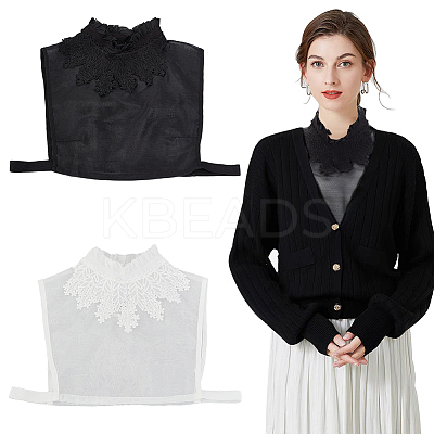 2Pcs 2 Colors Detachable Cotton Lady Lace Shirt Collars AJEW-GA0006-12-1