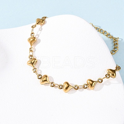 304 Stainless Steel Heart Link Bracelets for Women BJEW-L706-03G-1