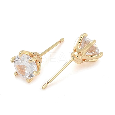 Rack Plating Brass Clear Cubic Zirconia Stud Earrings EJEW-M090-18G-1