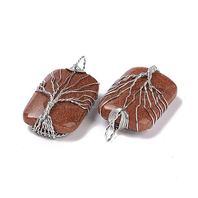 Natural & Synthetic Mixed Gemstone Copper Wire Wrapped Pendants G-H281-08P-1