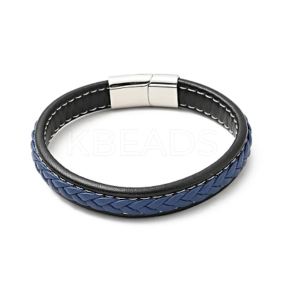 Cowhide Braided Flat Cord Bracelet with 304 Stainless Steel Magnetic Clasps BJEW-H552-01P-04-1
