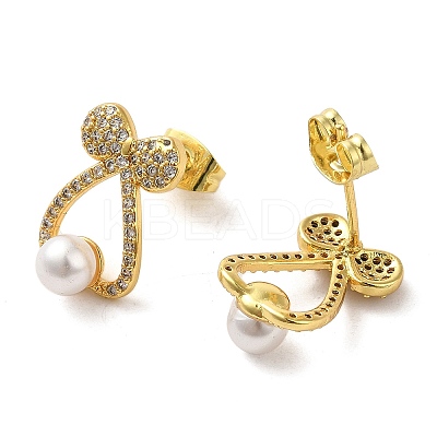 Bowknot Brass Micro Pave Clear Cubic Zirconia Stud Earrings EJEW-A040-01G-1