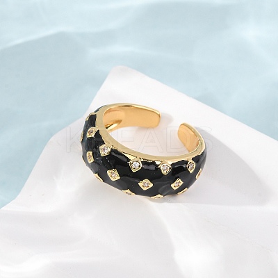 Brass Micro Pave Cubic Zirconia Cuff Open Rings CU-CBAB3AD-12G-01-1