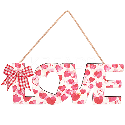 Valentine's Day Wooden Door Hanging Decorations with Hemp Rope AJEW-WH0314-117-1