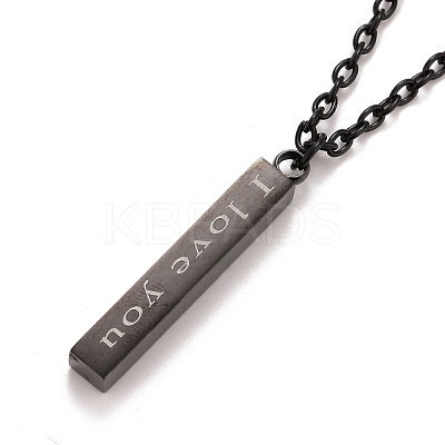 Rectangle with Word I Love You 304 Stainless Steel Pendant Necklace with Alloy Cable Chain for Women NJEW-M192-01B-1