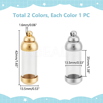 2Pcs 2 Colors Column 304 Stainless Steel Glass Bottle Pendants STAS-UN0059-03-1