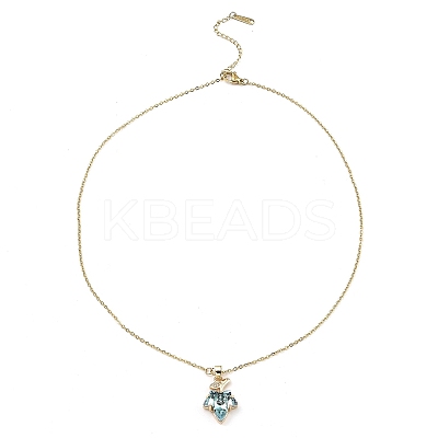 Maple Leaf Light Gold Brass Micro Pave Cubic Zirconia Pendant Necklaces NJEW-E105-14KCG-02-1