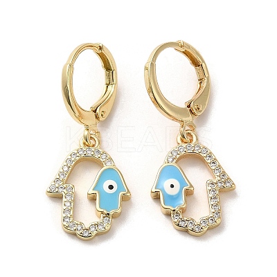Hamsa Hand with Evil Eye Real 18K Gold Plated Brass Dangle Leverback Earrings EJEW-Q797-22G-02-1
