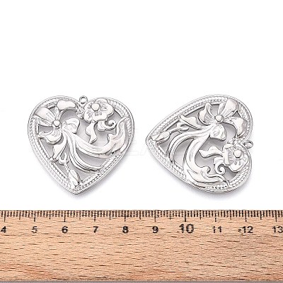 304 Stainless Steel Hollow Flower Heart Pendants STAS-T067-40P-1