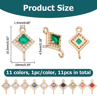11Pcs 11 Colors Brass Pave Cubic Zirconia Connector Charms KK-HS0001-95-1