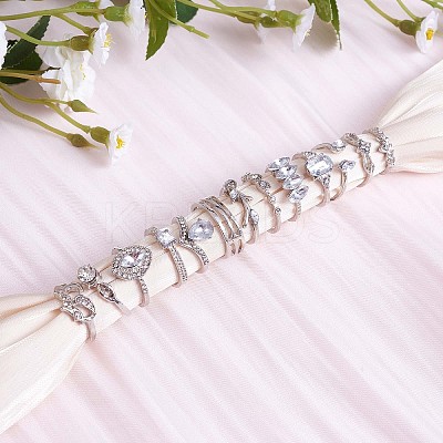 15Pcs 15 Style Crystal Rhinestone Teardrop & Horse Eye & Leaf Finger Rings JR938A-1