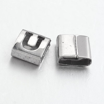 Tarnish Resistant Letter Style 201 Stainless Steel Square Slide Charms STAS-L132-09-1